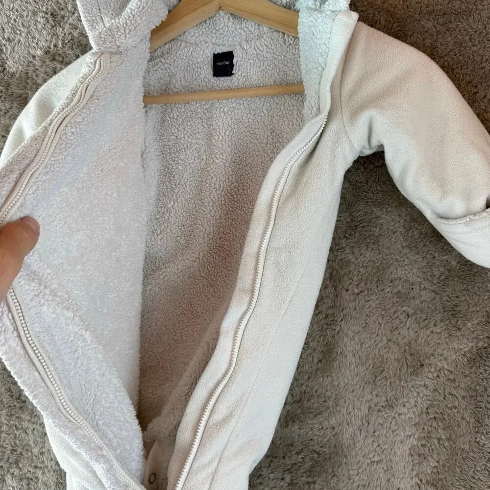 Baby Gap 6-12 Months Bunting Sherpa Fleece Plush Snowsuit Boy Girl Bear Ear Hood